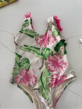 Shade critters Kids Tropical Floral One-Piece Swimsuit with fringe 3T